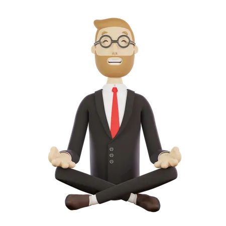 Businessman with glasses meditates in lotus position  3D Illustration