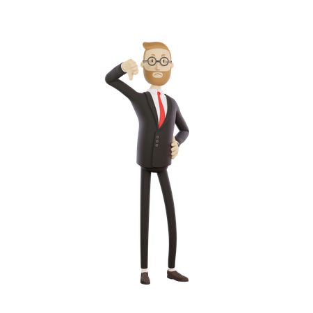 Businessman with glasses showing thumbs down gesture  3D Illustration