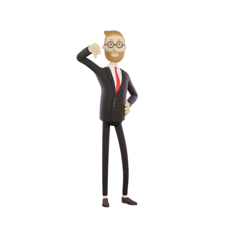 Businessman with glasses showing thumbs down gesture  3D Illustration