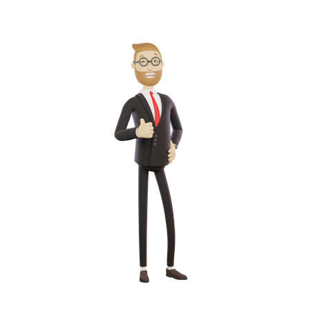 Businessman with glasses showing thumbs up gesture  3D Illustration