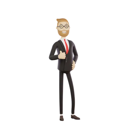 Businessman with glasses showing thumbs up gesture  3D Illustration