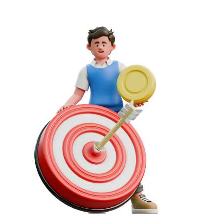Businessman With Goal Target  3D Icon