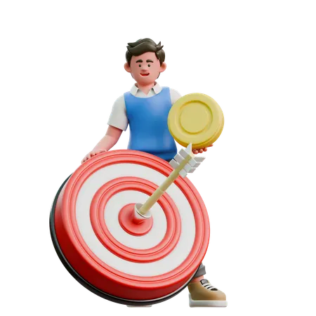 Businessman With Goal Target  3D Icon