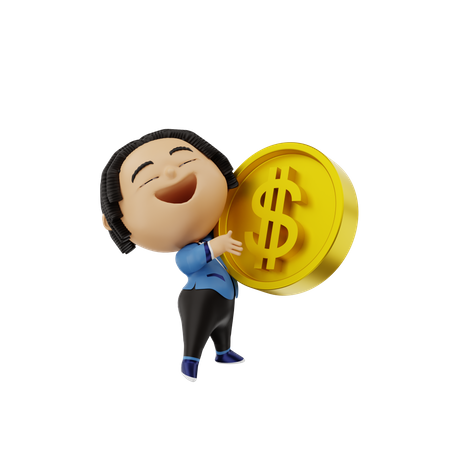 Businessman with gold coin 3D Illustration