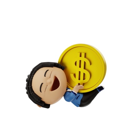 Businessman with gold coin 3D Illustration