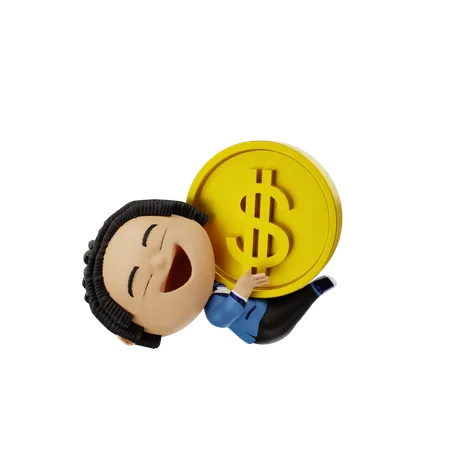 Businessman with gold coin  3D Illustration