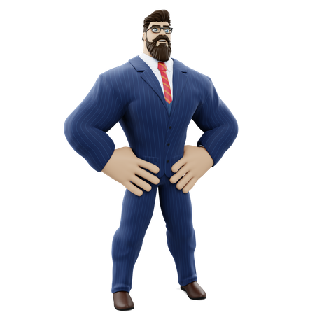 Businessman With Hands On Waist 3D Illustration