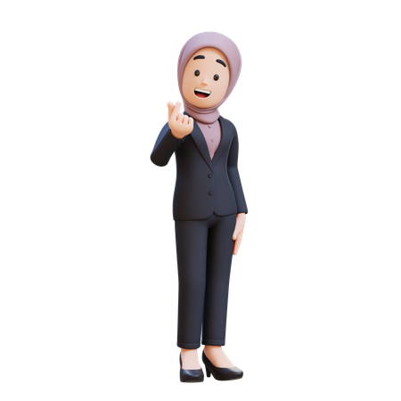 Businessman With Hijab Feeling Happy And Romantic Shapes Heart Gesture  3D Icon