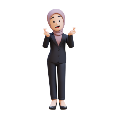 Businessman With Hijab Feeling Happy And Romantic Shapes Heart Hand Gesture  3D Icon