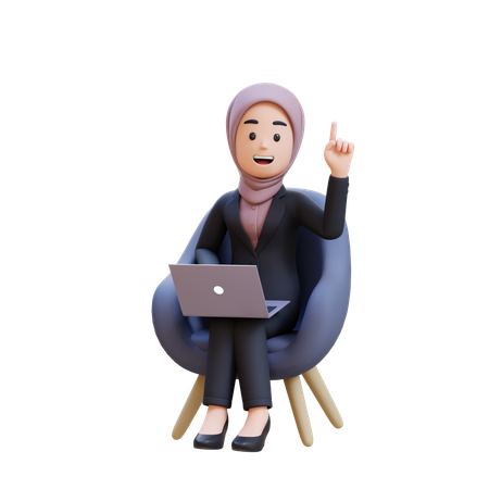 Businessman With Hijab Getting Idea While Sitting On Sofa And Working On Laptop  3D Illustration