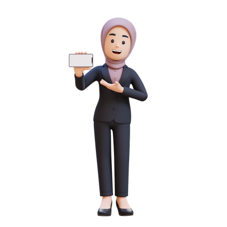 Businessman With Hijab Holding And Presenting To Smart Phone With Empty Screen  3D Illustration