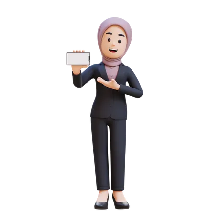 Businessman With Hijab Holding And Presenting To Smart Phone With Empty Screen  3D Illustration