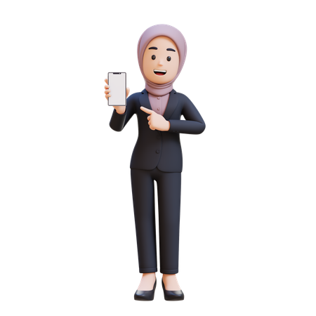 Businessman With Hijab Holding Cell Phone And Pointing To It  3D Illustration