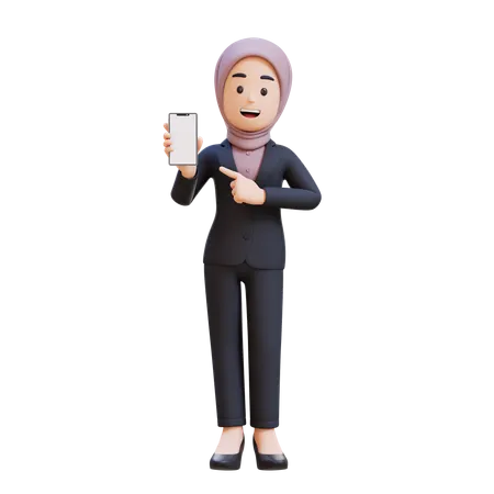 Businessman With Hijab Holding Cell Phone And Pointing To It  3D Illustration