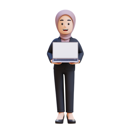 Businessman With Hijab Holding Laptop  3D Illustration