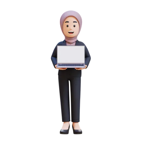 Businessman With Hijab Holding Laptop  3D Illustration