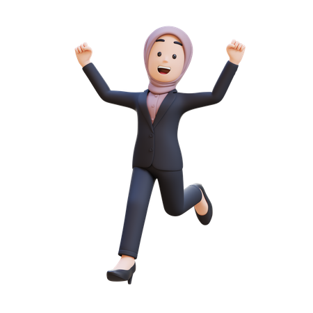 Businessman With Hijab Jumping With Excitement And Accomplishment  3D Icon