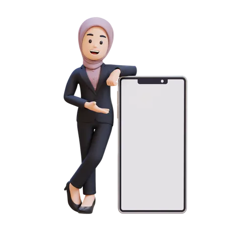 Businessman With Hijab Laying And Presenting On Big Smart Phone With Empty Screen  3D Illustration