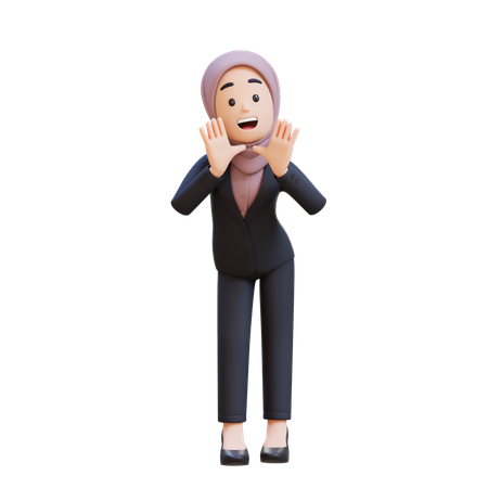 Businessman With Hijab Reclines On Her Hands And Shouting  3D Illustration