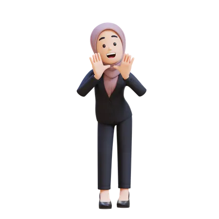 Businessman With Hijab Reclines On Her Hands And Shouting  3D Illustration