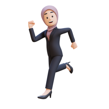 Businessman With Hijab Running In Happy  3D Icon