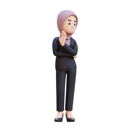 Businessman With Hijab Showing Refusal Stop Sign  3D Icon