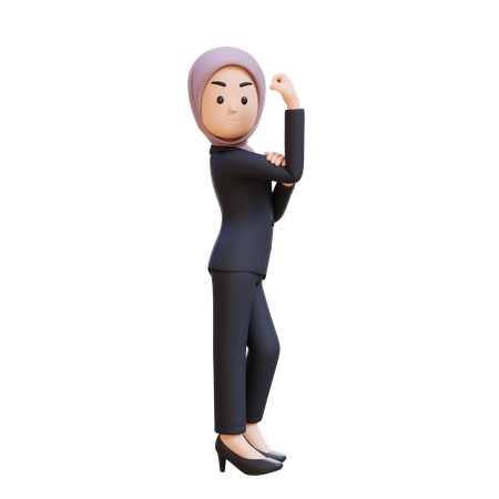 Businessman With Hijab Showing Strong Gesture And Smiling Proudly  3D Icon
