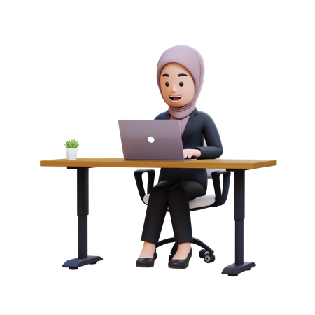 Businessman With Hijab Sitting At Desk With Laptop  3D Illustration