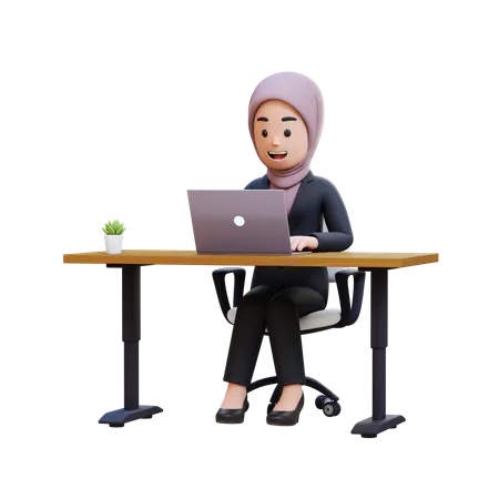 Businessman With Hijab Sitting At Desk With Laptop  3D Illustration