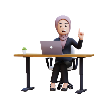 Businessman With Hijab Sitting At Desk With Laptop And Got Idea  3D Illustration