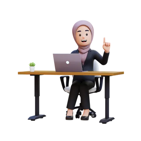 Businessman With Hijab Sitting At Desk With Laptop And Got Idea  3D Illustration