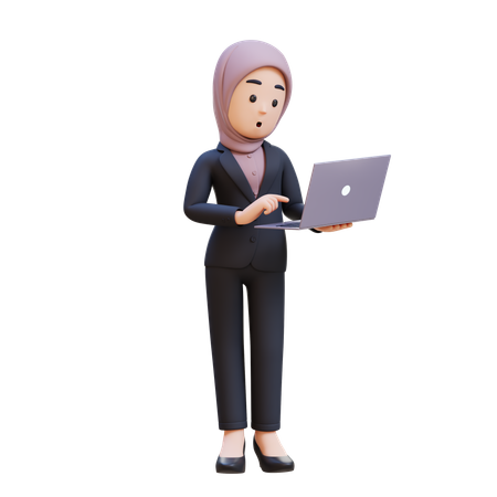 Businessman With Hijab Standing Confused Working On Laptop  3D Illustration