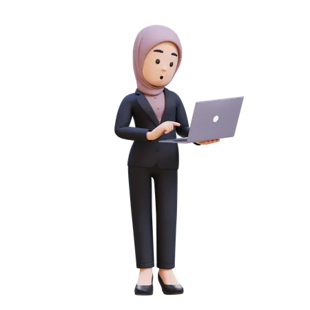 Businessman With Hijab Standing Confused Working On Laptop  3D Illustration