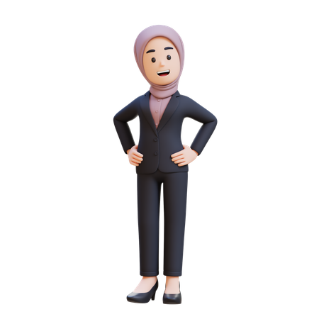 Businessman With Hijab Standing With Her Hand On Hip  3D Illustration