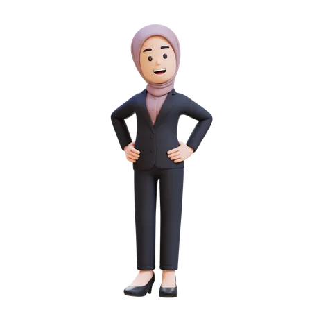 Businessman With Hijab Standing With Her Hand On Hip  3D Illustration