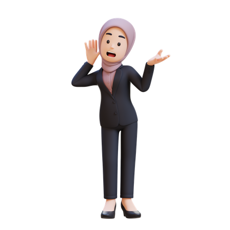 ヒジャブをかぶったビジネスマンが、あなたの話を真剣に聞き取ろうとしている  3D Illustration