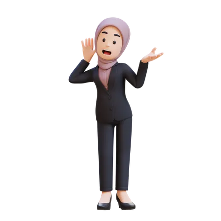 ヒジャブをかぶったビジネスマンが、あなたの話を真剣に聞き取ろうとしている  3D Illustration