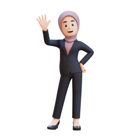Businessman With Hijab Waving Saying Hello  3D Icon