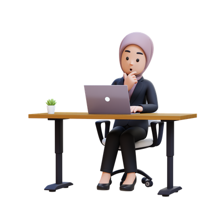 Businessman With Hijab Working At Desk With Laptop  3D Illustration