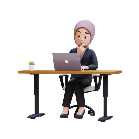 Businessman With Hijab Working At Desk With Laptop  3D Illustration