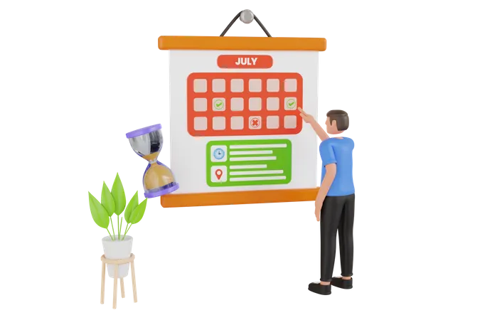 Businessman With His Schedule 3 D Illustration Businessman Doing Calendar Schedule Planning Businessman Is Checking His Calendar To Make An Appointment With New Clients And Employer 3D Illustration