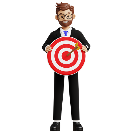 Businessman With Holding Target Board  3D Illustration