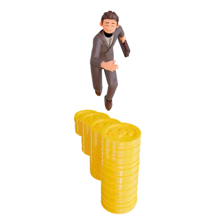 Bussinesman With Dollar Coins 3D Illustration