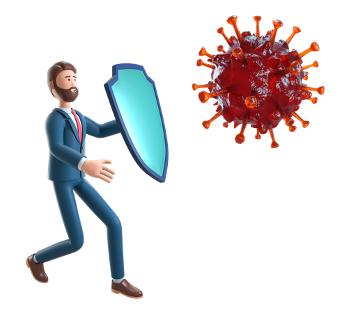 Businessman with knight shield protecting from Coronavirus  3D Illustration