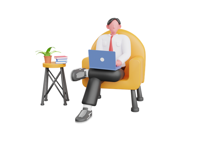 Businessman with laptop sitting in office 3D Illustration