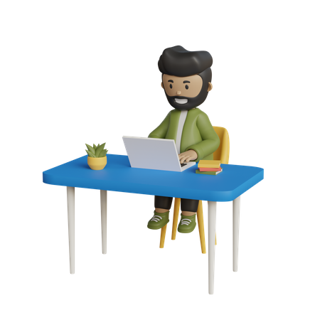 Businessman with laptop working at the desk 3D Illustration