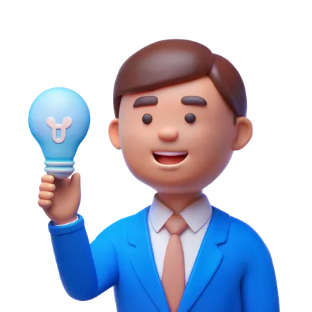 Businessman with Light Bulb  3D Illustration