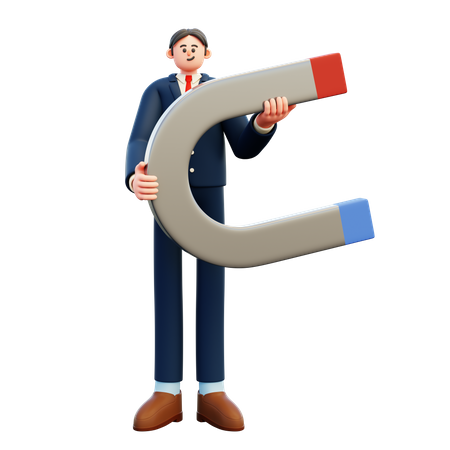 Businessman With Magnet  3D Illustration