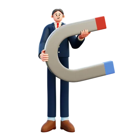 Businessman With Magnet  3D Illustration