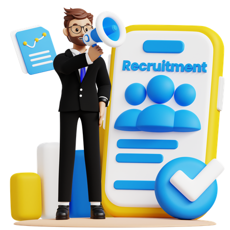 Businessman With Megaphone While Announcing About Recruitment  3D Icon